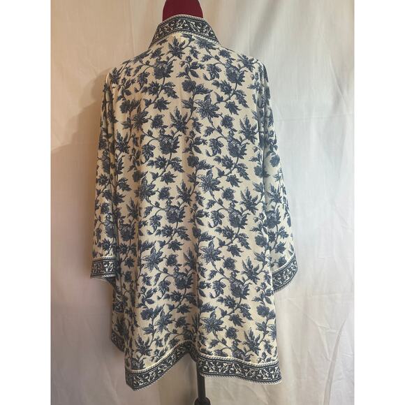 MAX STUDIO Womens 1X XL Blue White Floral Summer Kimono Jacket Wrap NWOT $98 - Picture 2 of 7